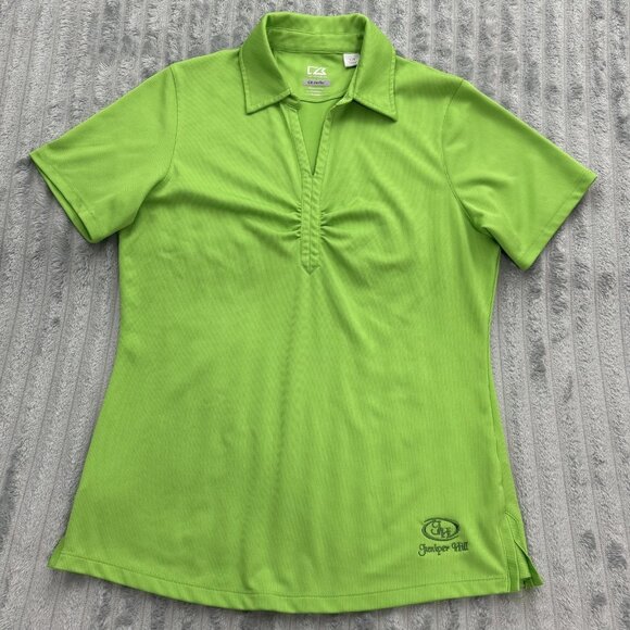 Cutter & Buck Polo Shirt Womens Large‎ Green Ruched DryTec Juniper Hill Golf Top - Picture 3 of 9